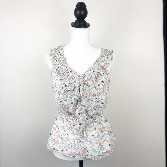 LC Lauren Conrad Bird Print Ruffled Sleeveless Blouse with Elastic Waist Small - Picture 9 of 12